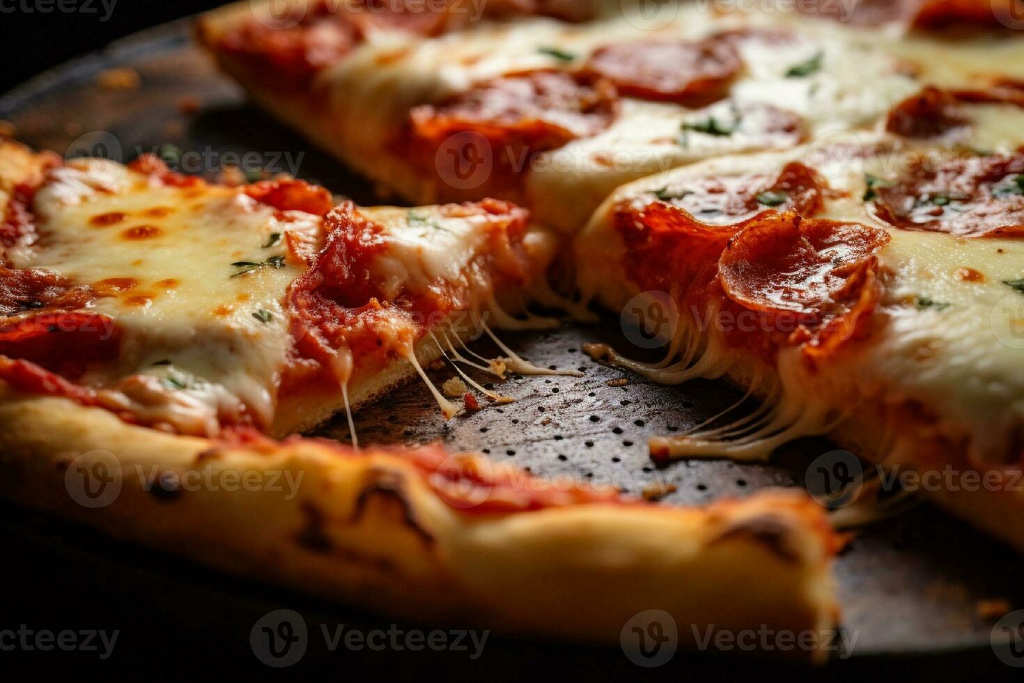 AI generated Hot pizza in the oven on a wooden board. Fire in the background photo