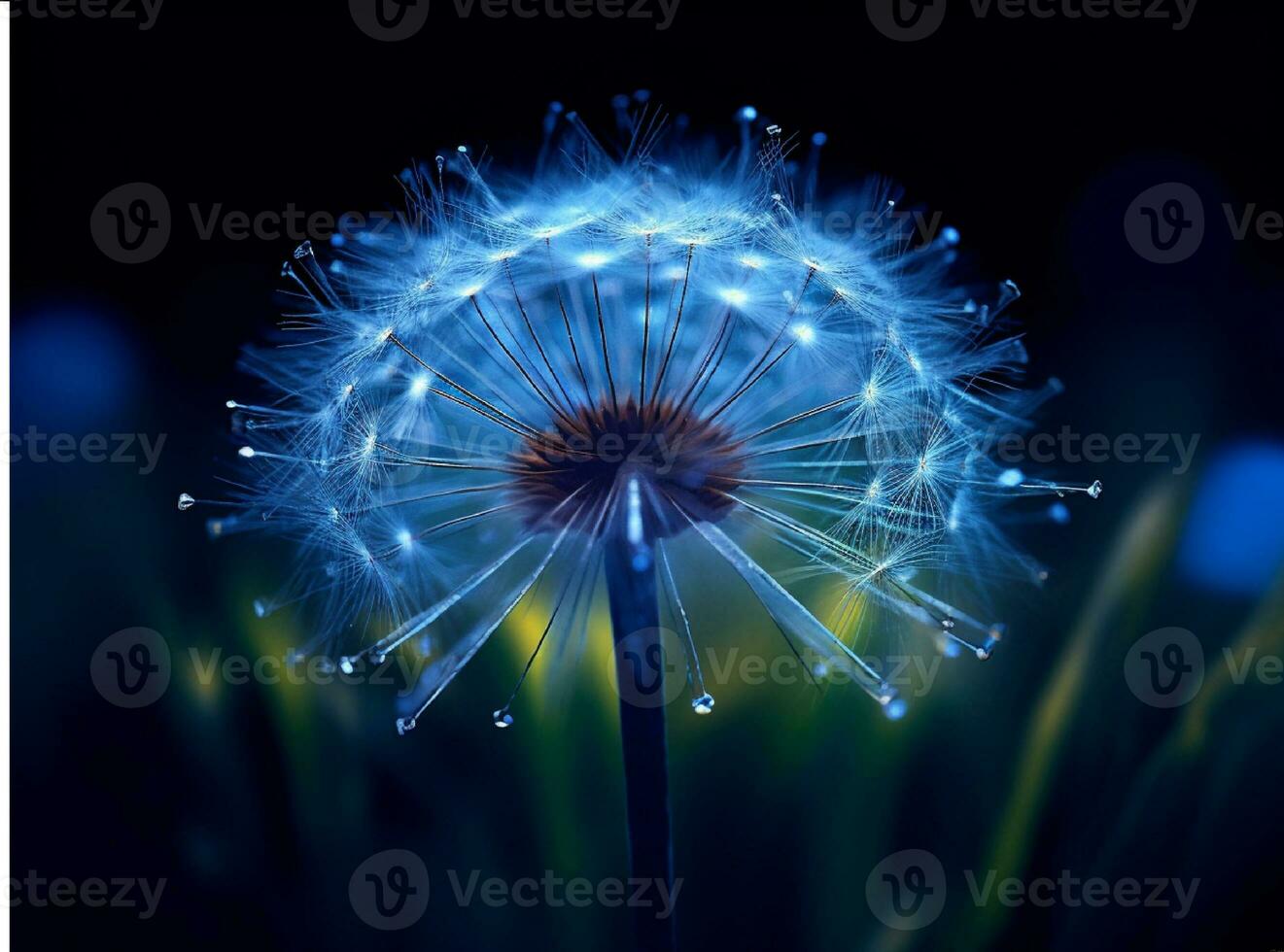 AI generated Dandelion seeds on bokeh background. 3d rendering photo