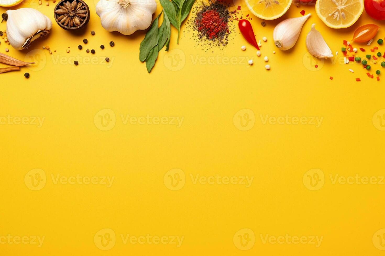 AI generated Spices and herbs on black background with copy space photo