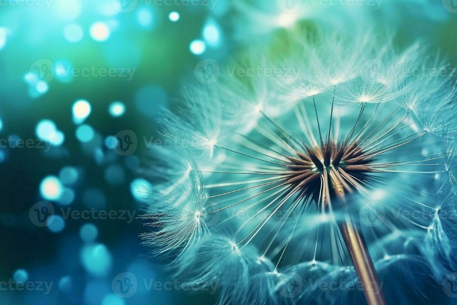 AI generated Dandelion seeds on bokeh background. 3d rendering photo