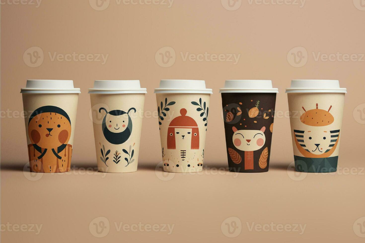 AI generated Coffee cup mockup with wave pattern generated with AI photo