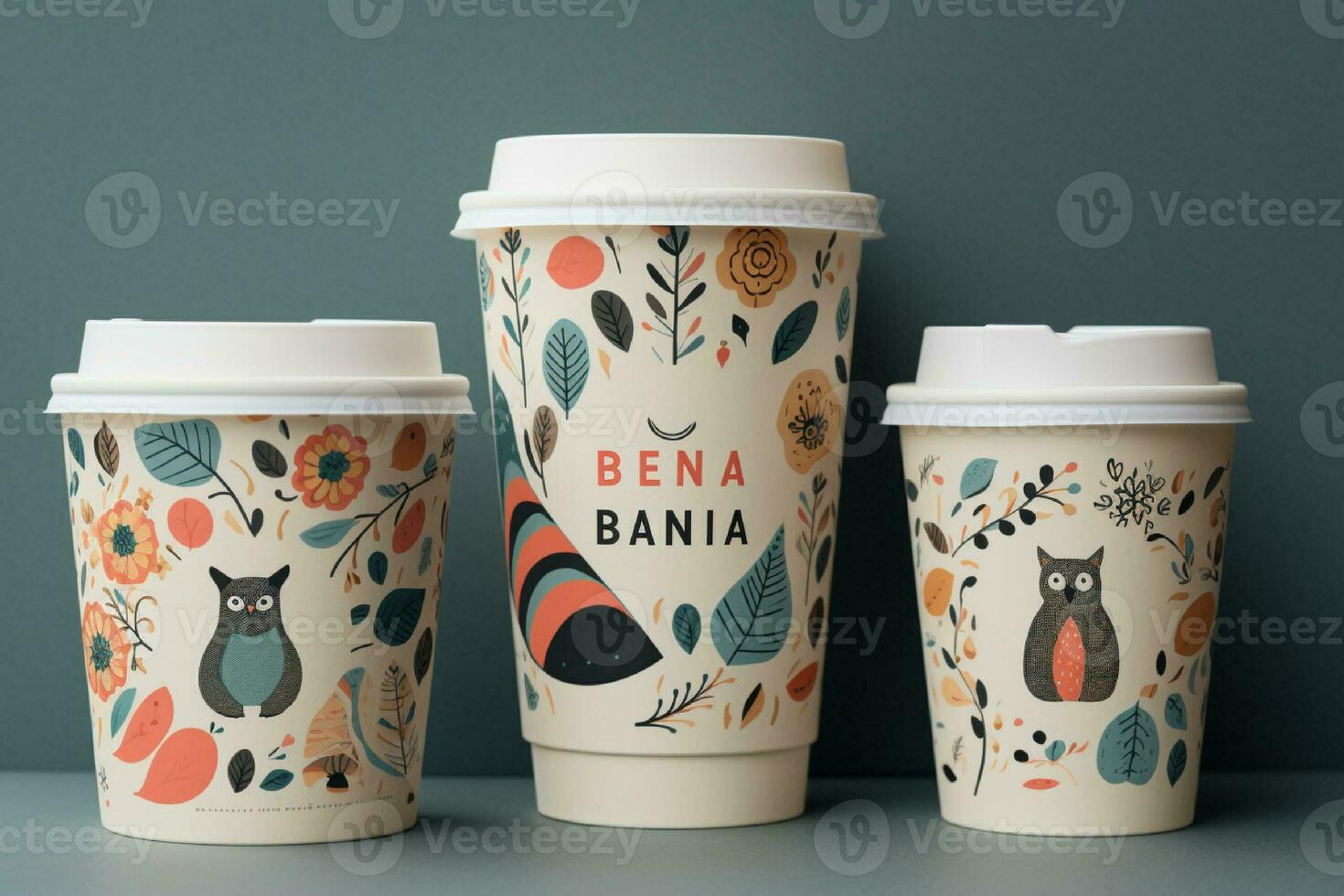 AI generated Paper cup mockup with wave pattern generated with AI photo