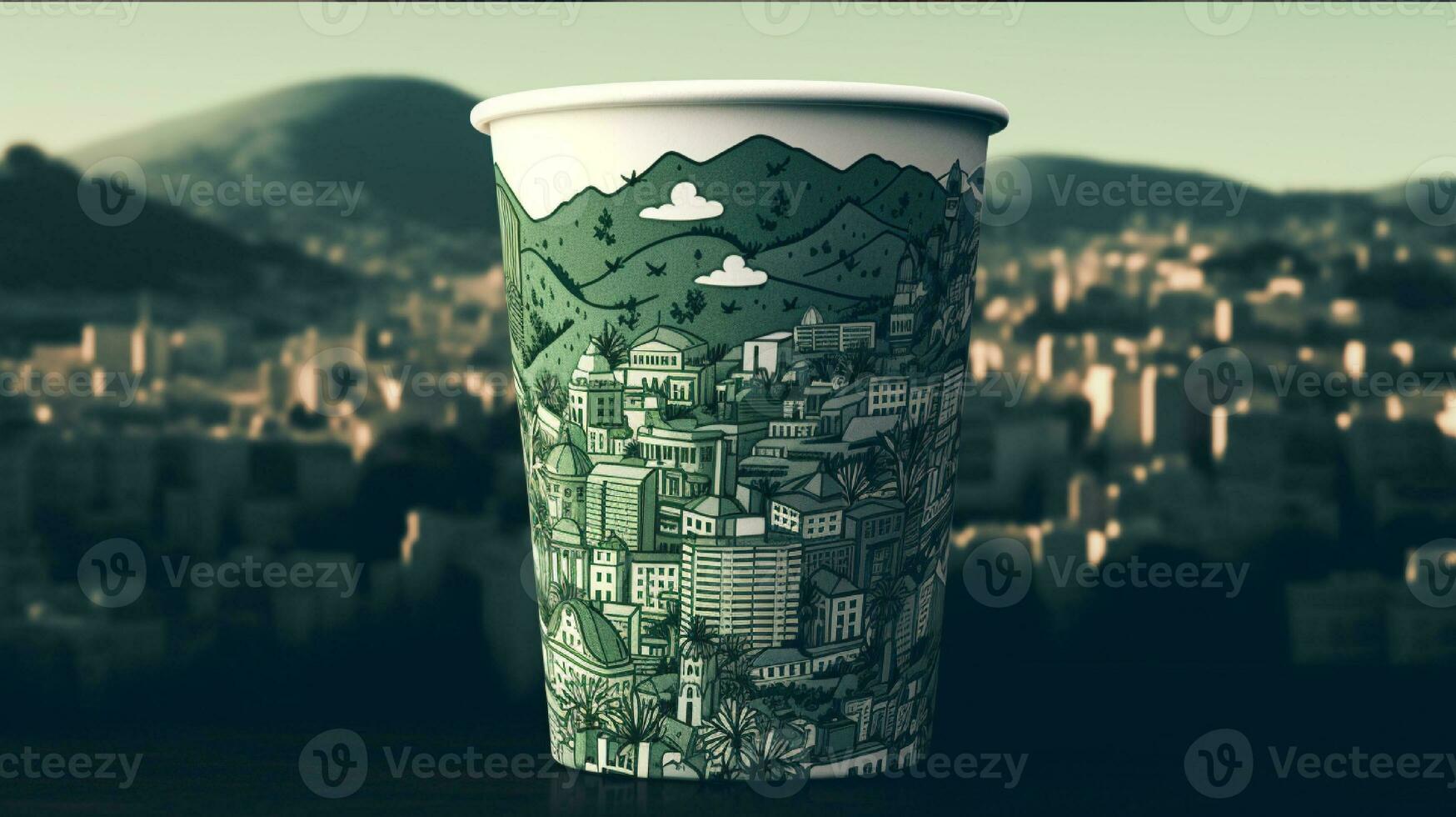 AI generated Paper cup mockup with wave pattern generated with AI photo