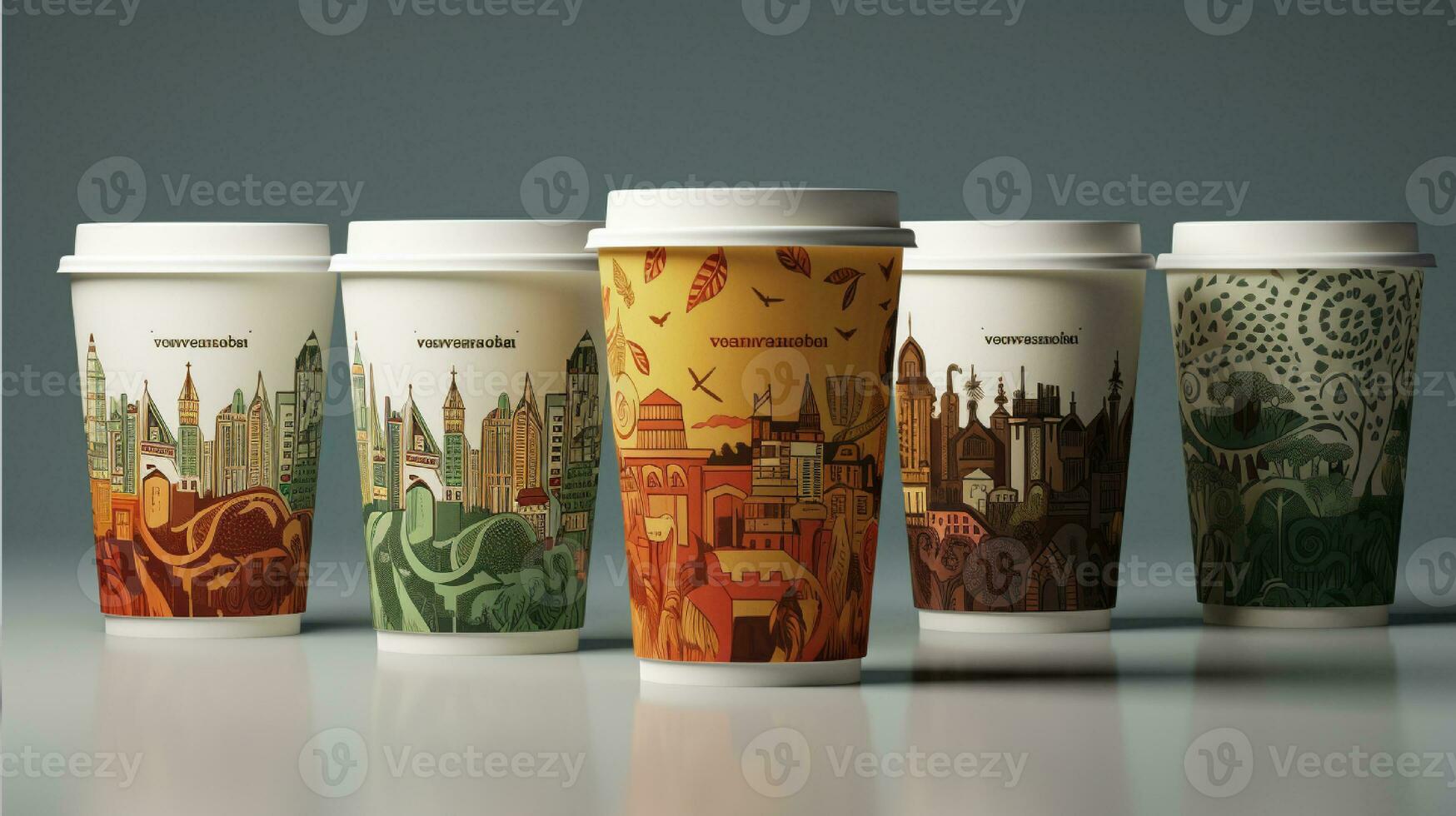 AI generated Paper cup mockup with wave pattern generated with AI photo
