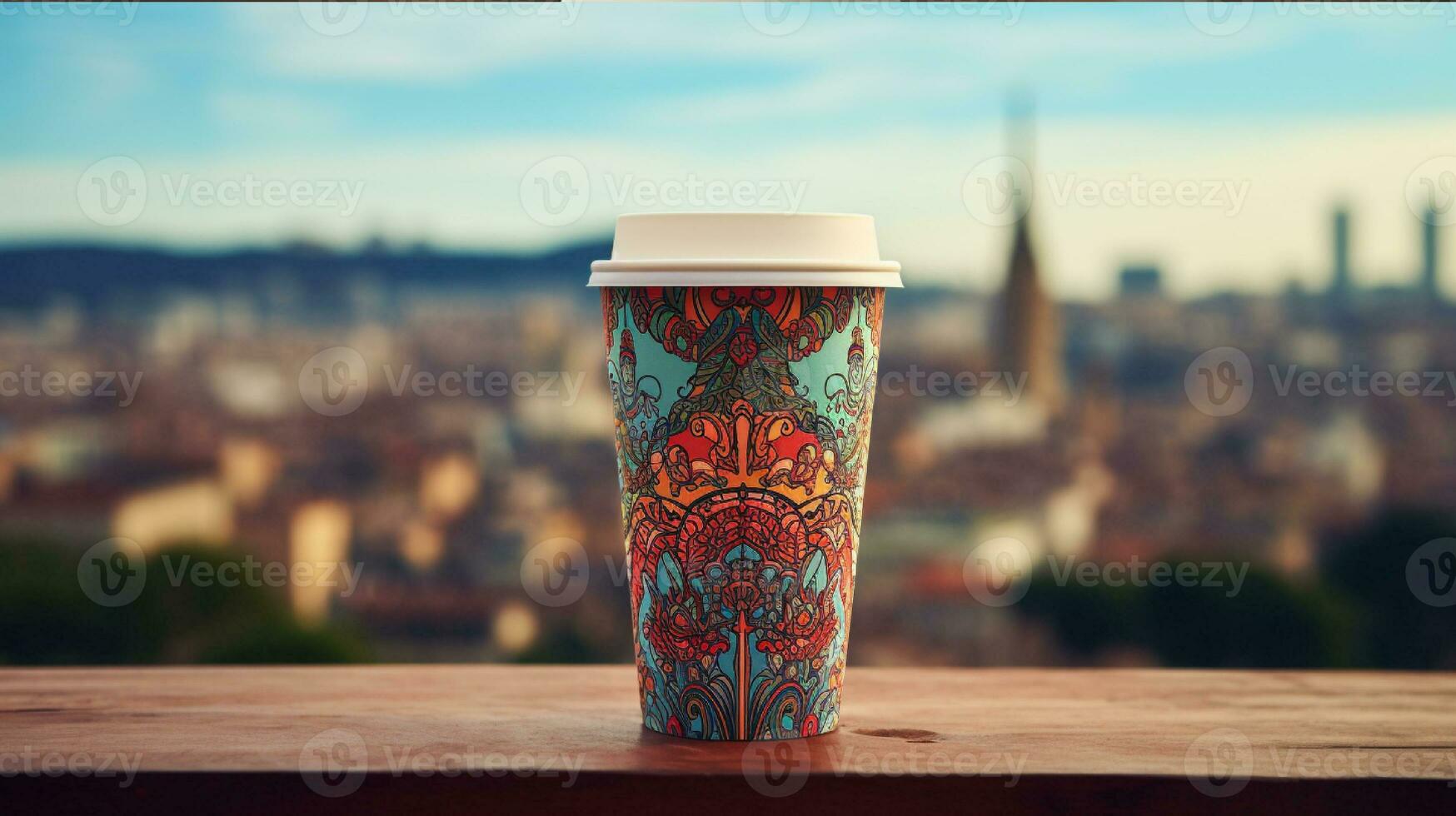 AI generated Paper cup mockup with wave pattern generated with AI photo
