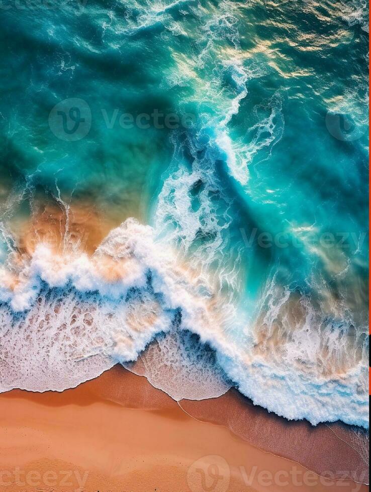 AI generated Aerial view of ocean waves on sandy beach generated with AI photo