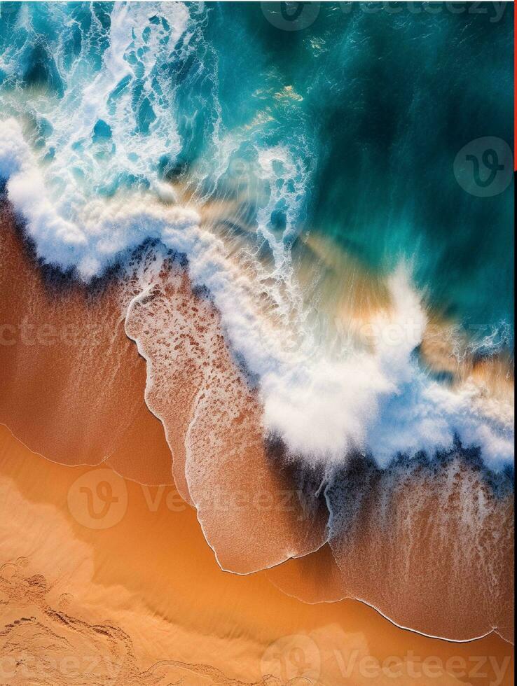 AI generated Aerial view of ocean waves on sandy beach generated with AI photo