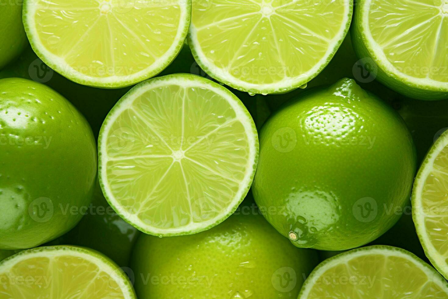 AI generated Slices of lime and limes as a background generated with AI photo