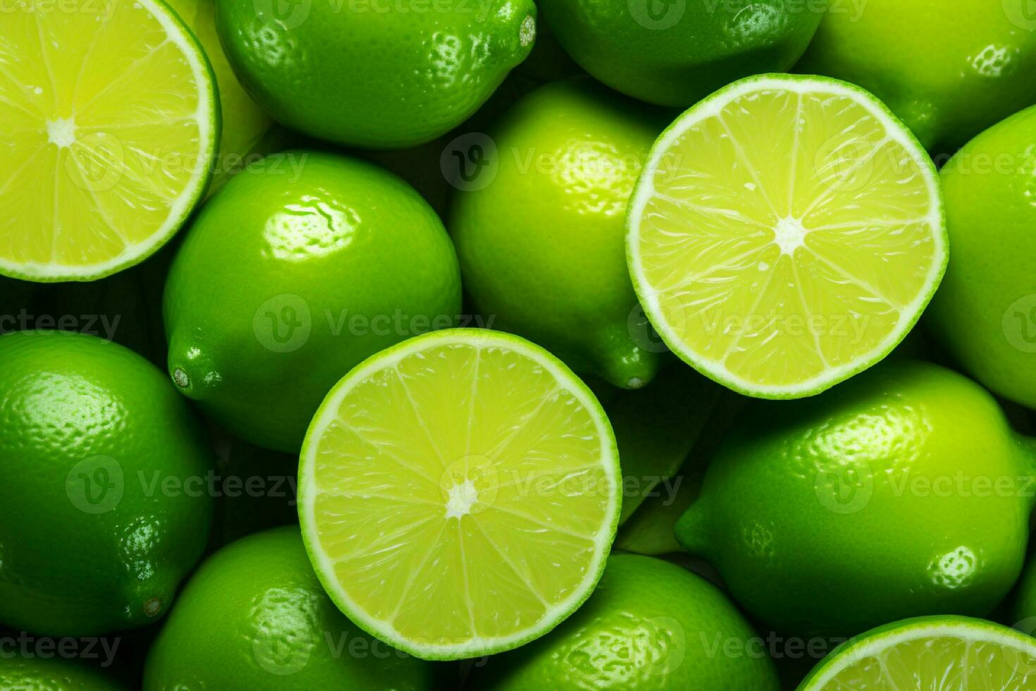 AI generated Slices of lime and limes as a background generated with AI photo
