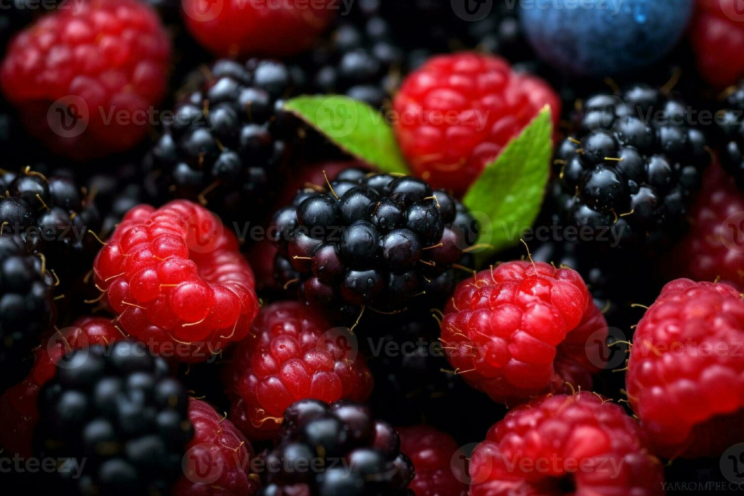 AI generated Colorful mix of fresh berries in bowls. Raspberries, blueberries, blackberries, raspberries generated with AI photo