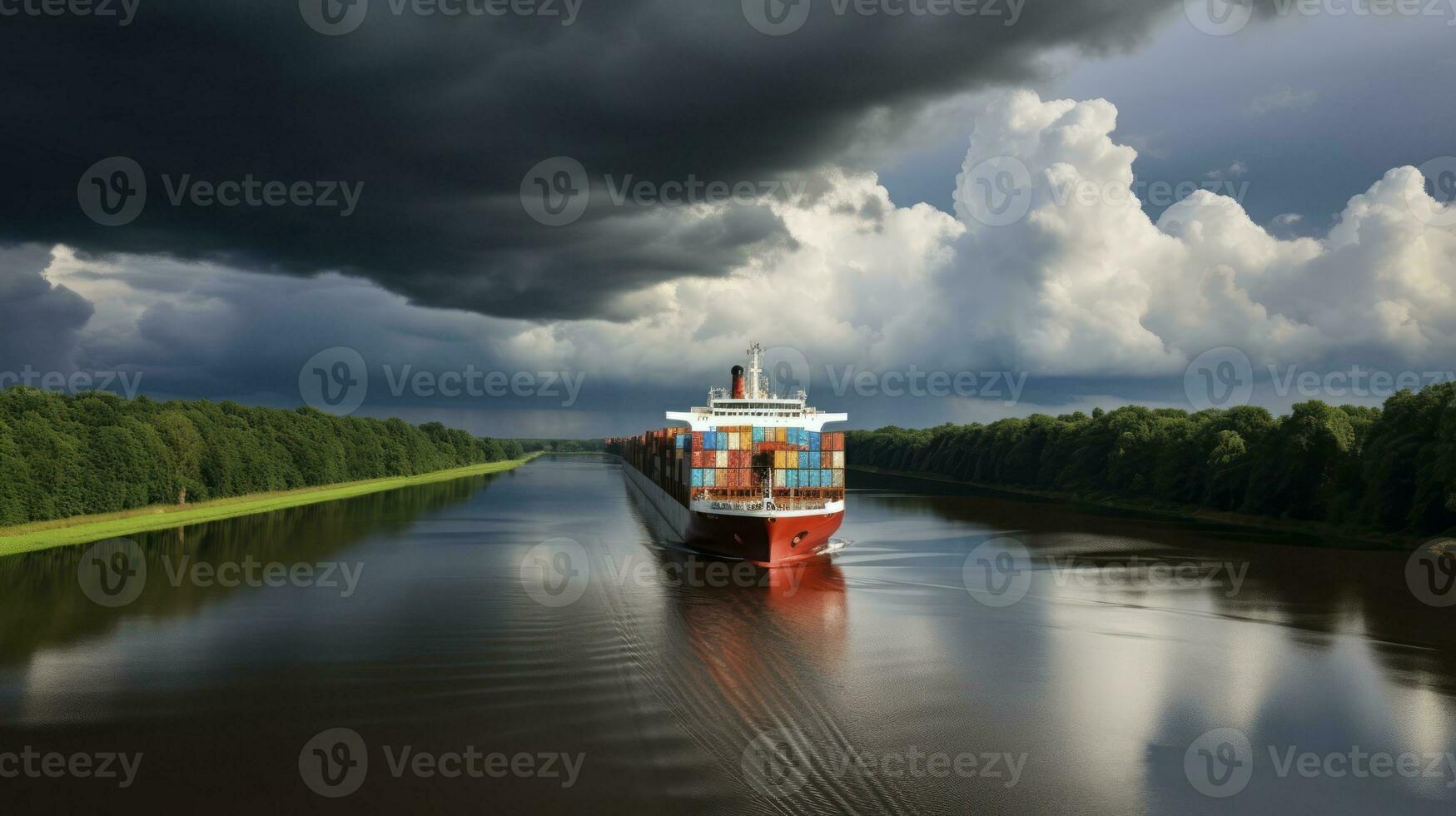 AI generated A Container Ship's Voyage Through the Kiel Canal in the Shadow of a Shelf Cloud photo