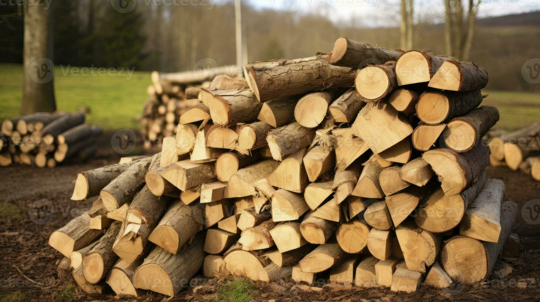 AI generated Pile of firewood. Preparation of firewood for the winter photo