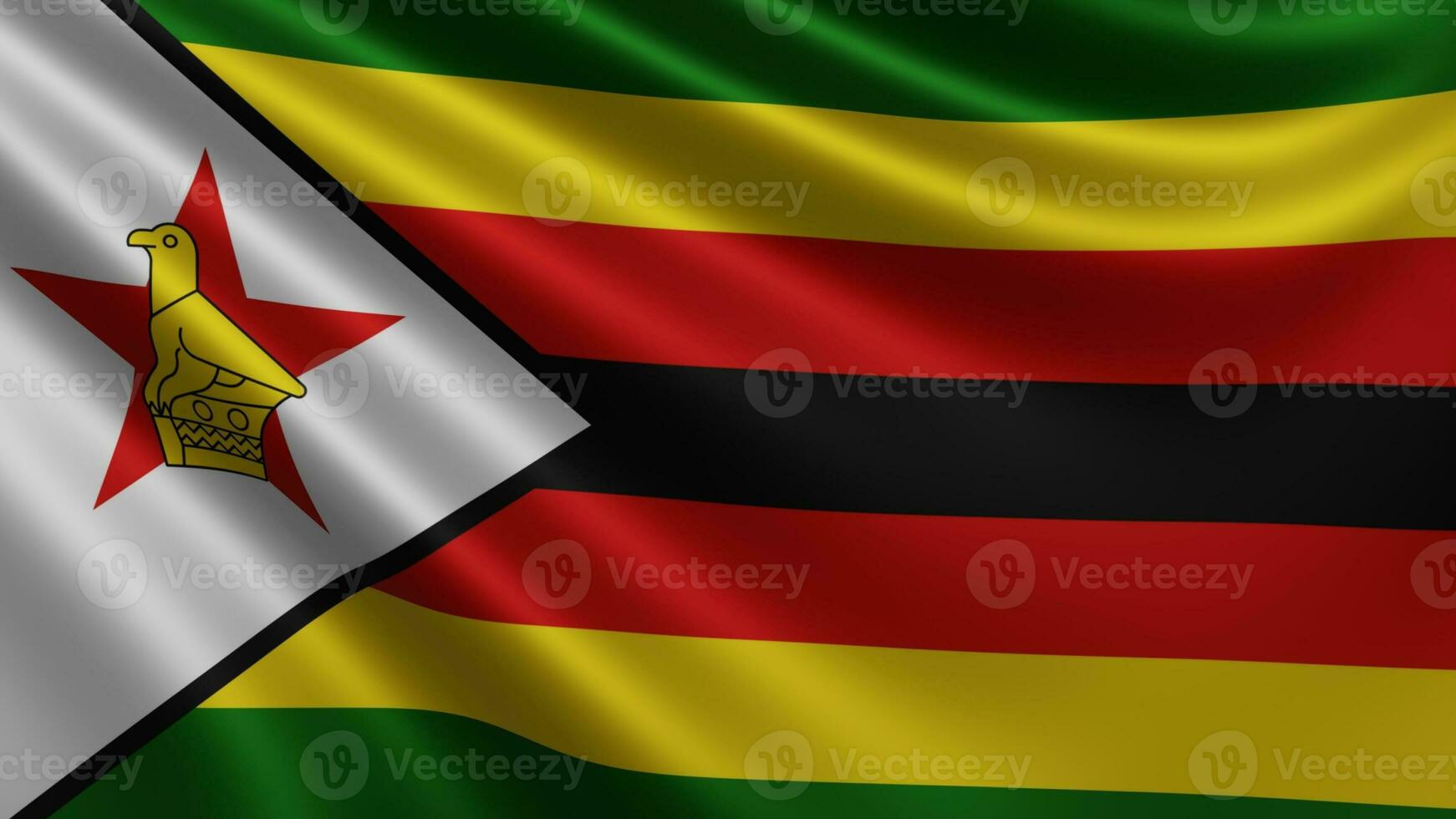 Render of the Zimbabwe flag flutters in the wind closeup, the national flag of photo