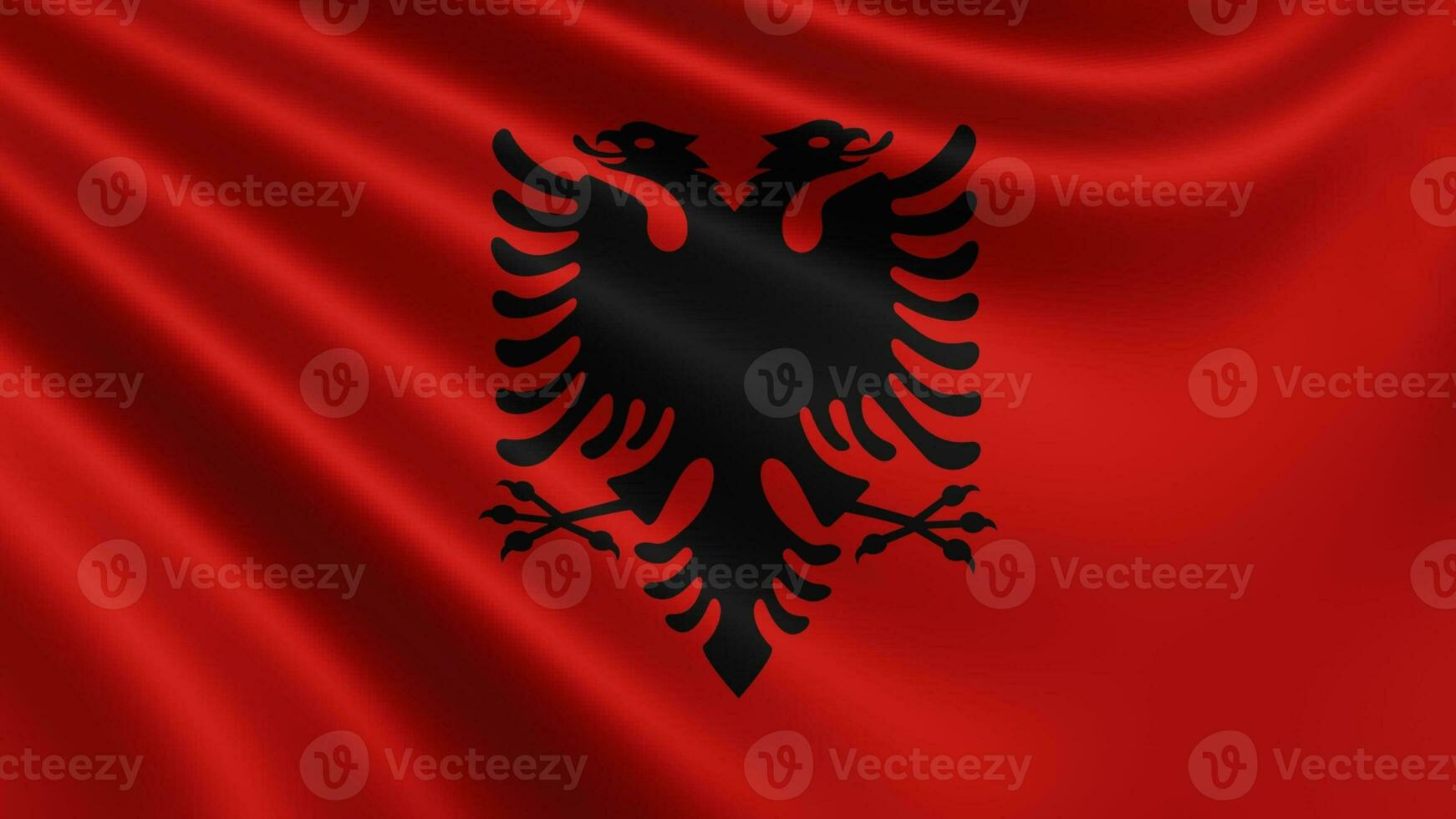 Render of the Albanian flag flutters in the wind closeup, the national flag of photo