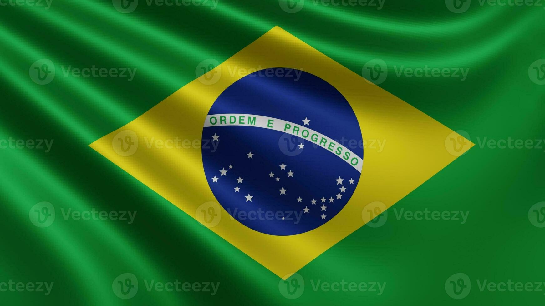 Render of the Brazil flag flutters in the wind closeup, the national flag of photo