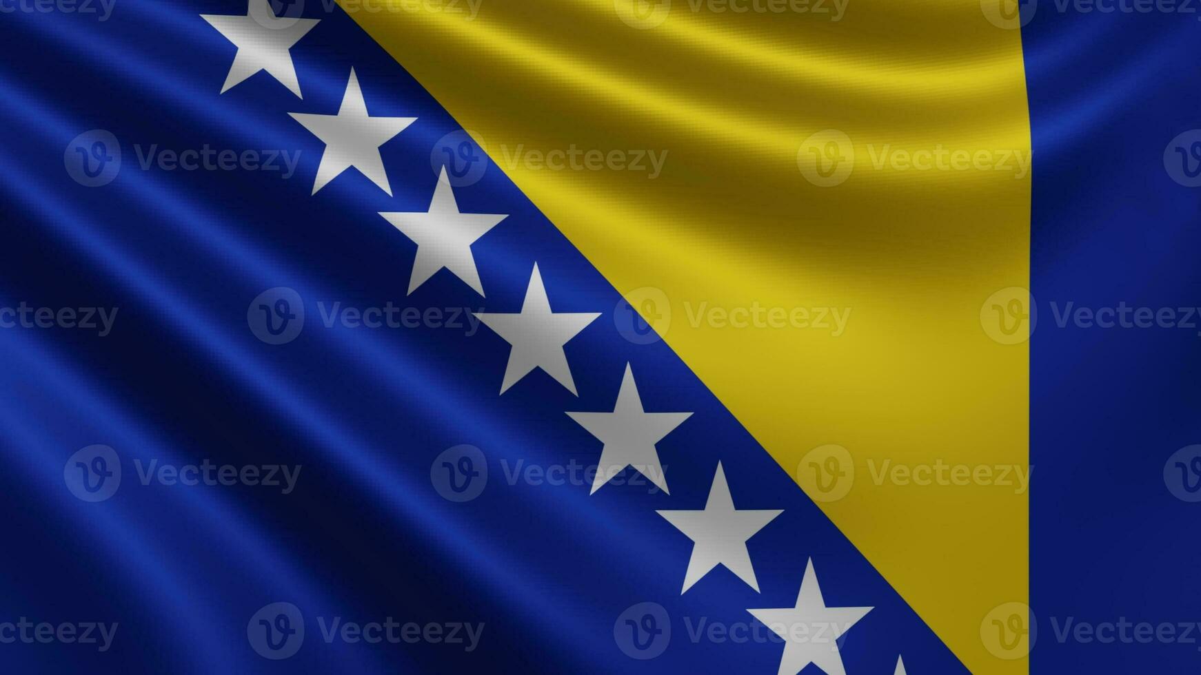 Render of the Bosnia and Herzegovina flag flutters in the wind closeup, the photo