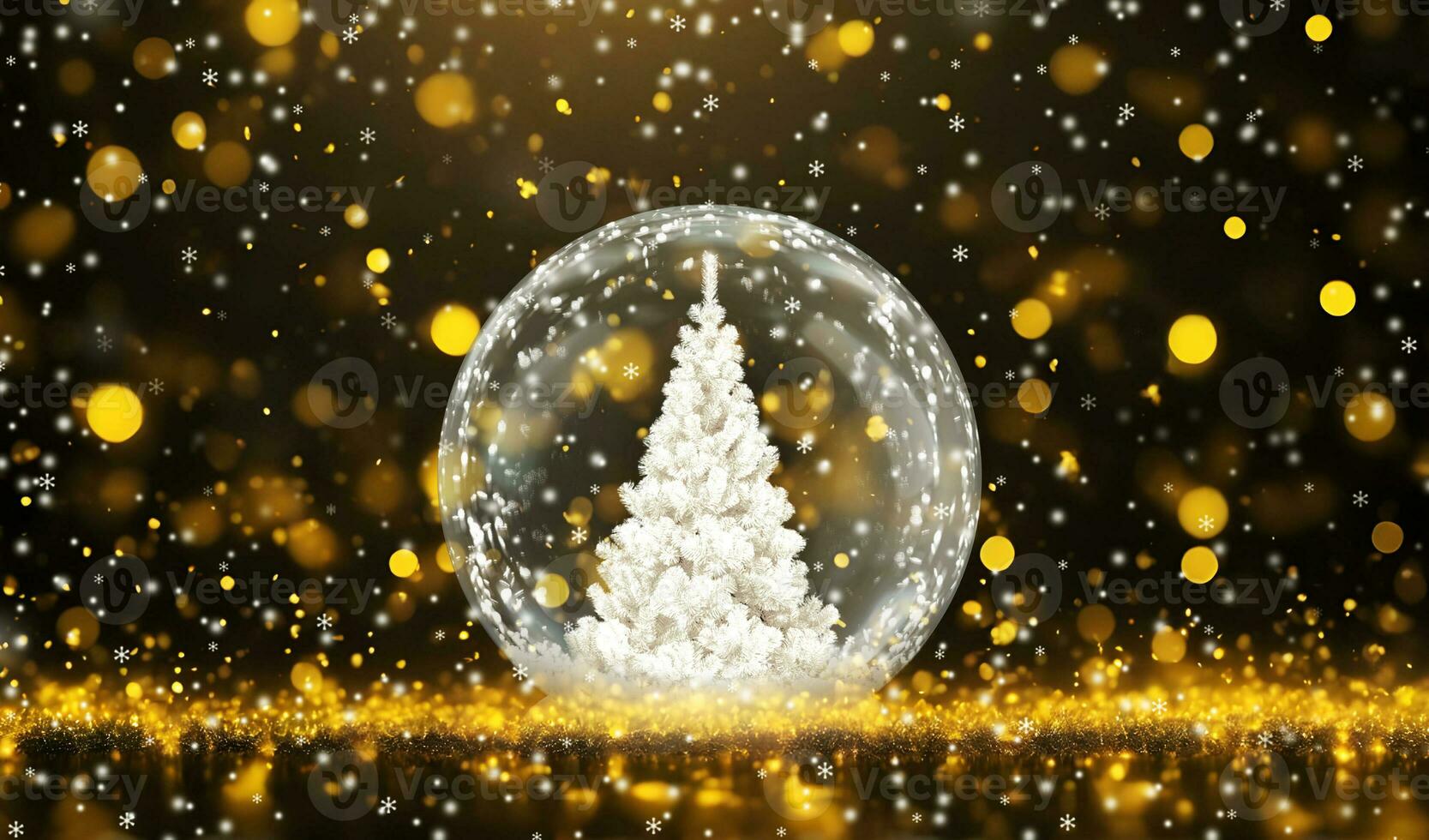 Christmas tree in a glass ball on a gold bokeh background photo