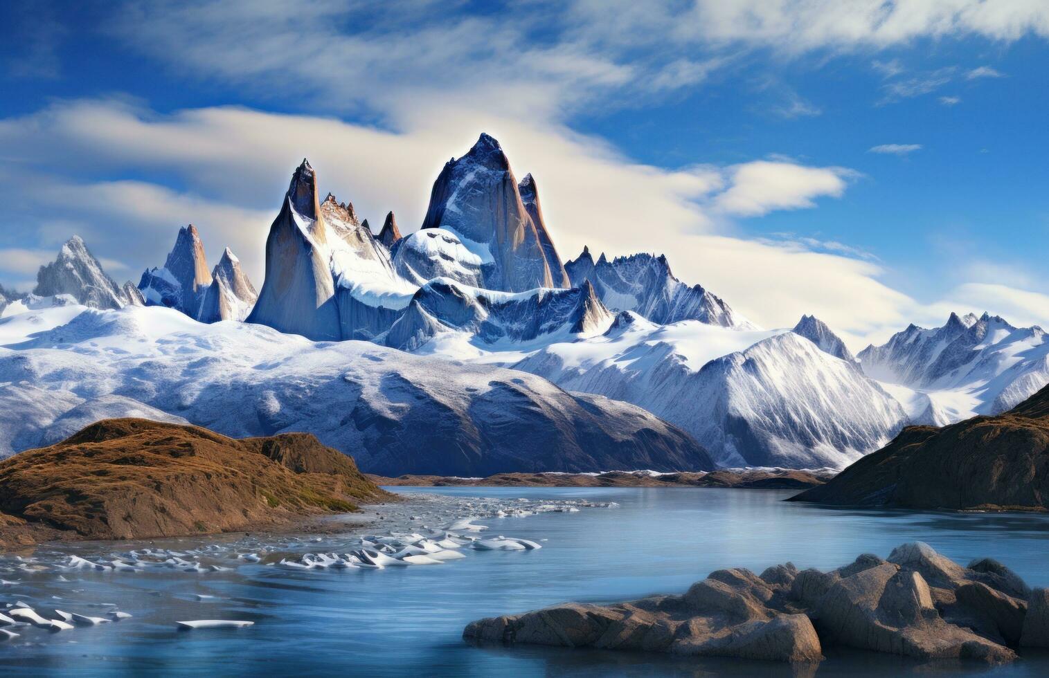 AI generated the snowy peaks of argentina, chile, u.s. map photo