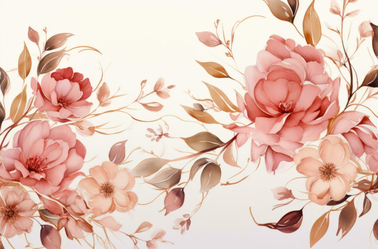 AI generated pink roses and gold frames template with frame photo