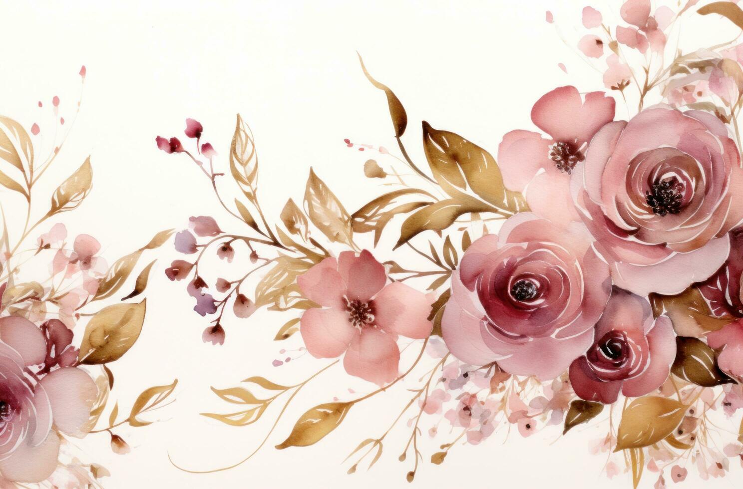AI generated pink roses and gold frames template with frame photo