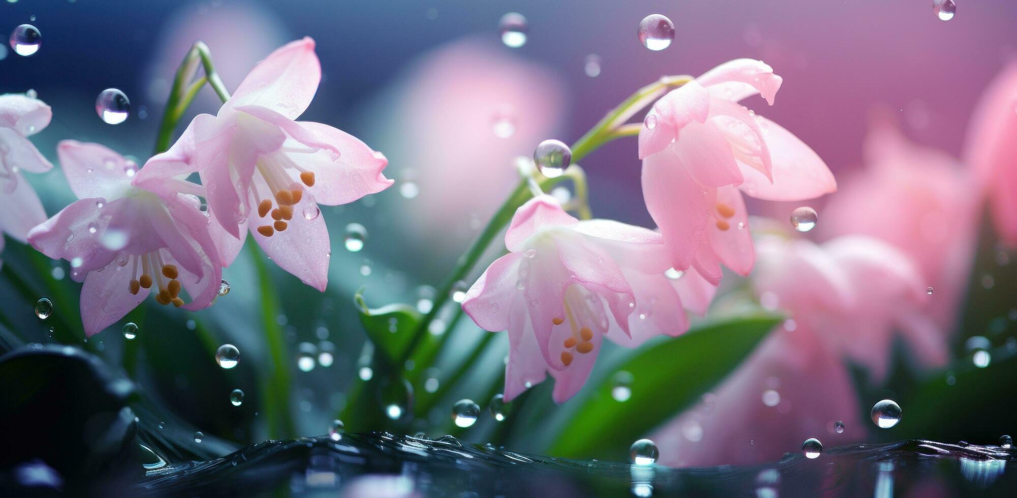 AI generated pink and green lily of the valley hd wallpaper photo