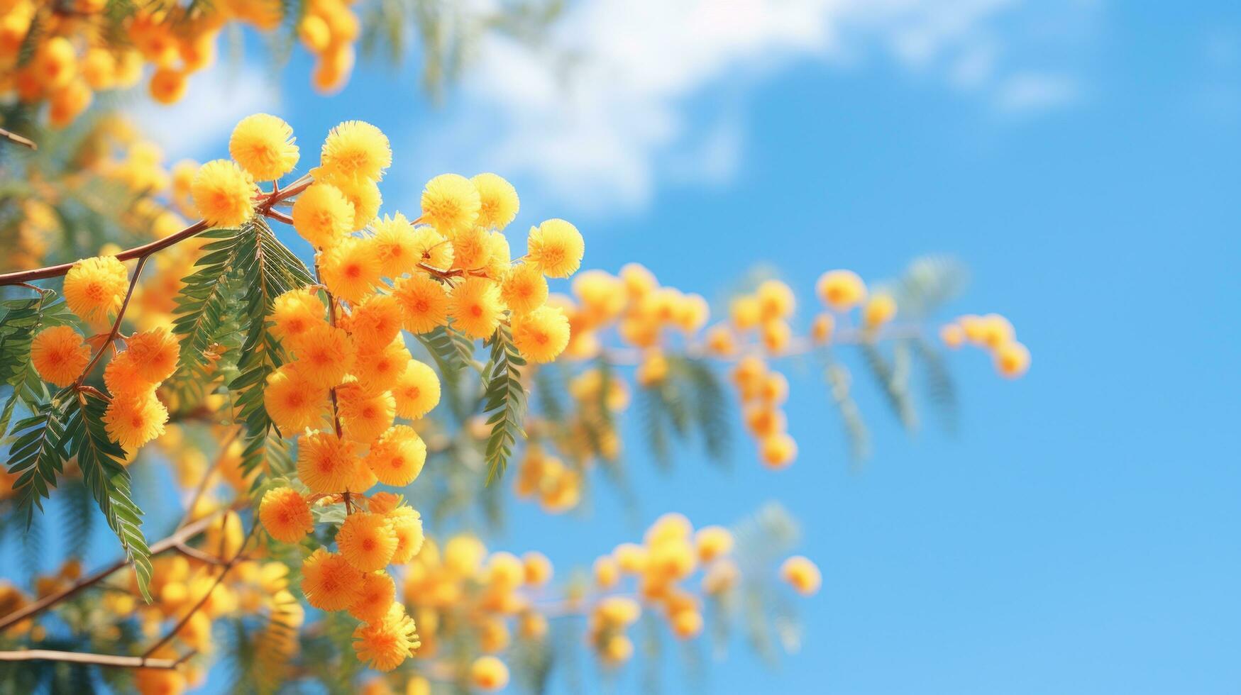 ai generado mimosa rama, flores, árbol rama, rama marco animación foto