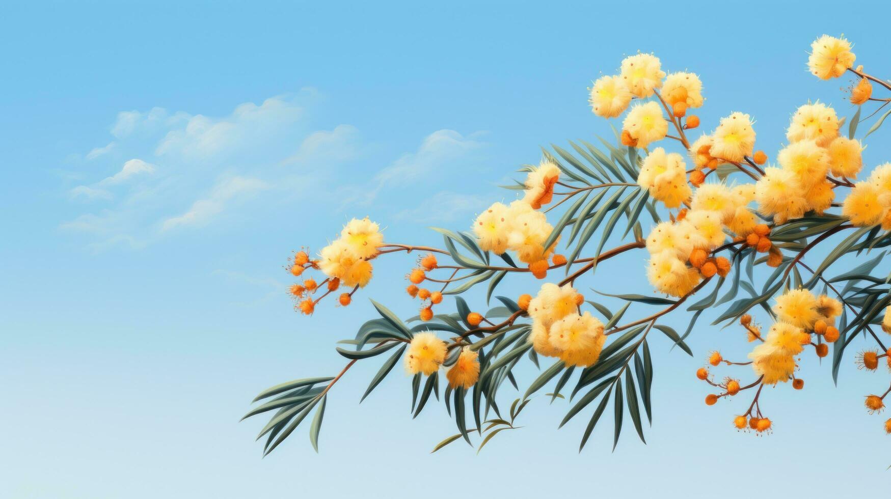 AI generated mimosa branch, flowers, tree branch, branch frame animation photo
