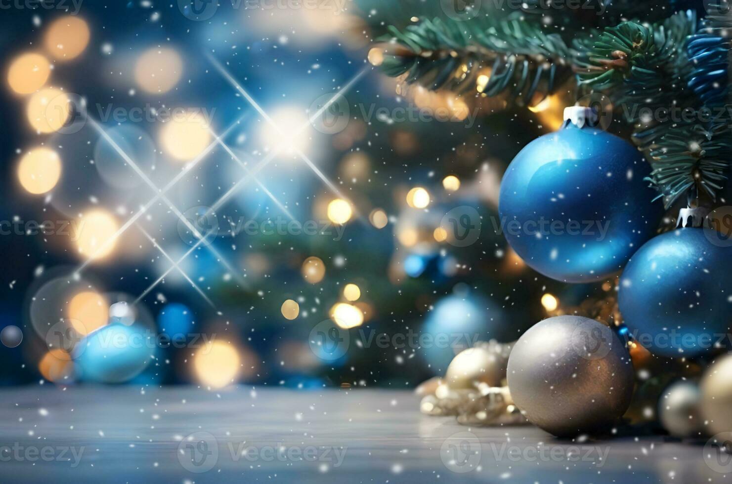 AI generated Christmas tree with bokeh background. Christmas and New Year background. photo