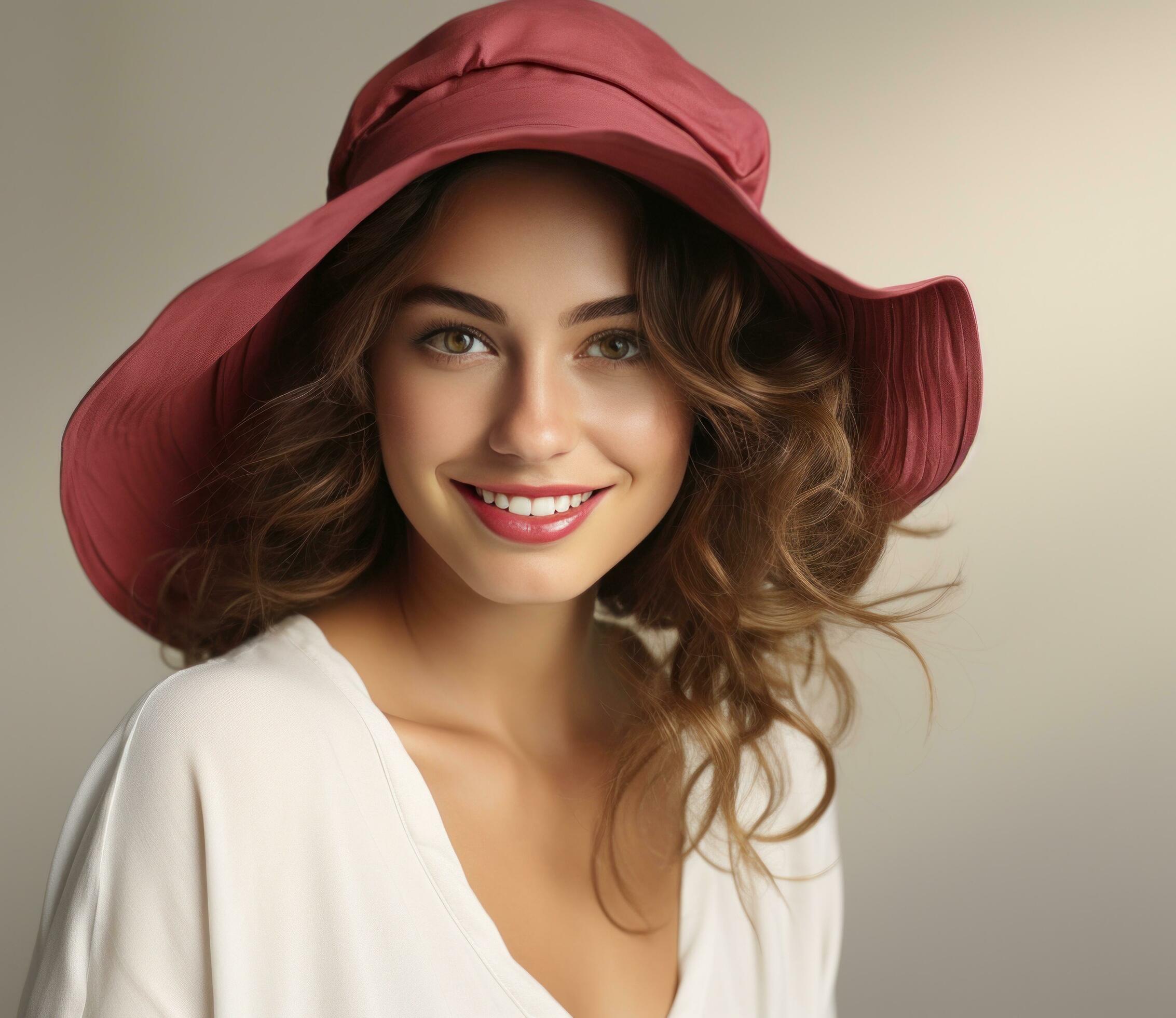 AI generated woman in a floppy hat smiling 35329482 Stock