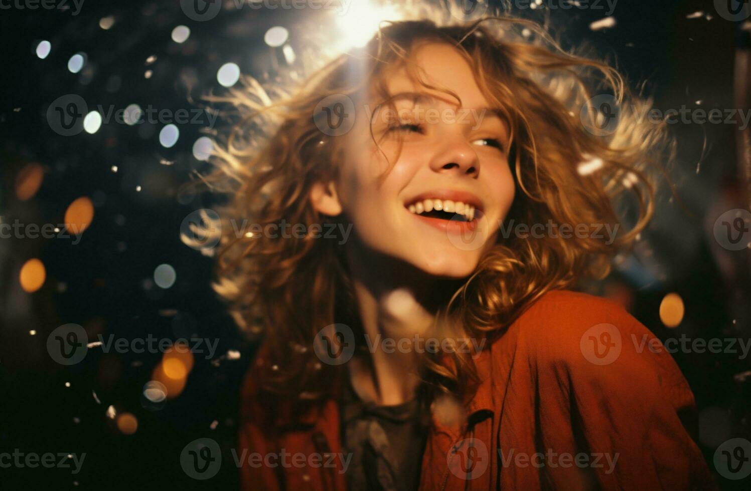 AI generated Portrait of a beautiful young woman with curly hair, close-up photo