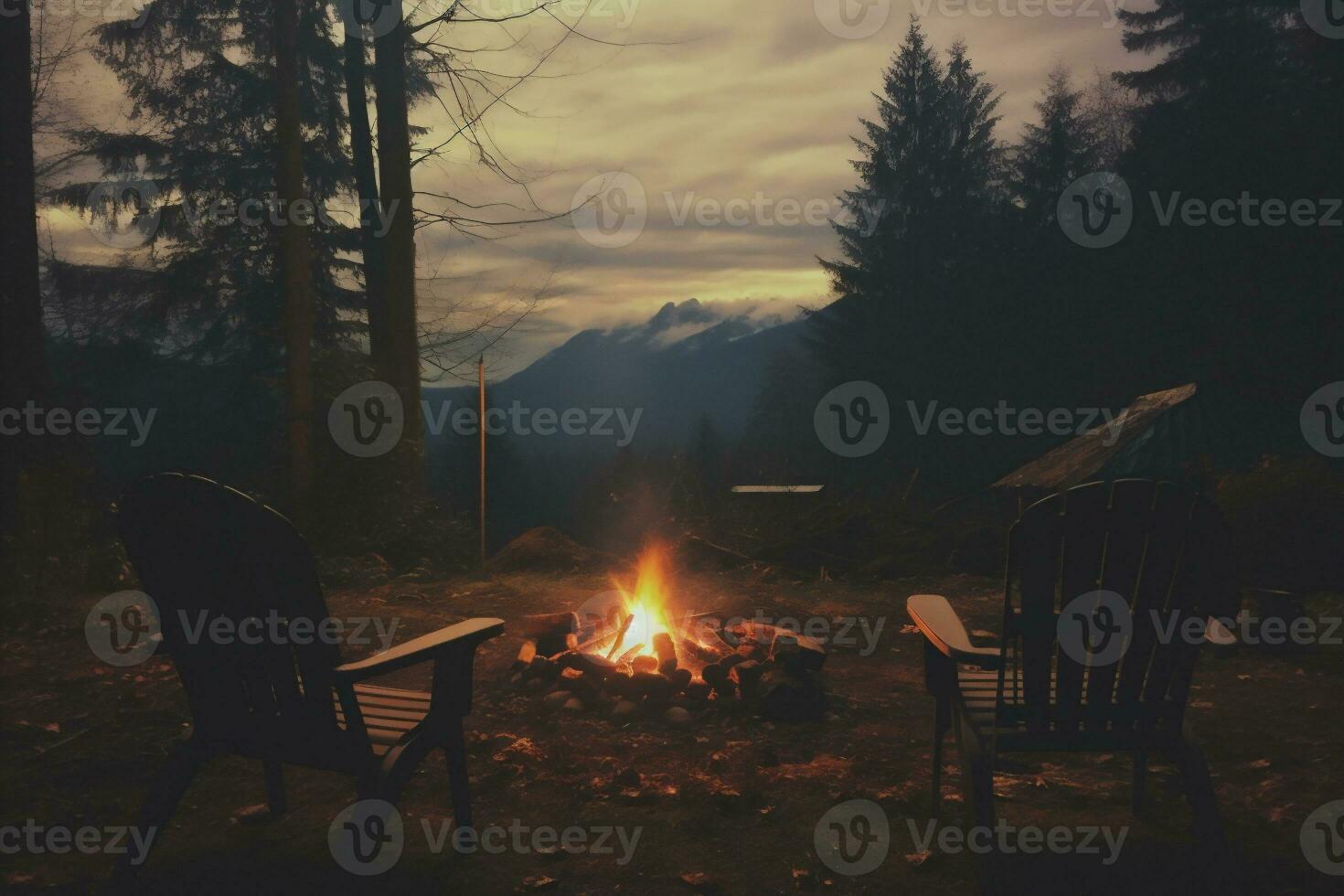 ai generado cámping en el montañas a puesta de sol. cámping en naturaleza. foto