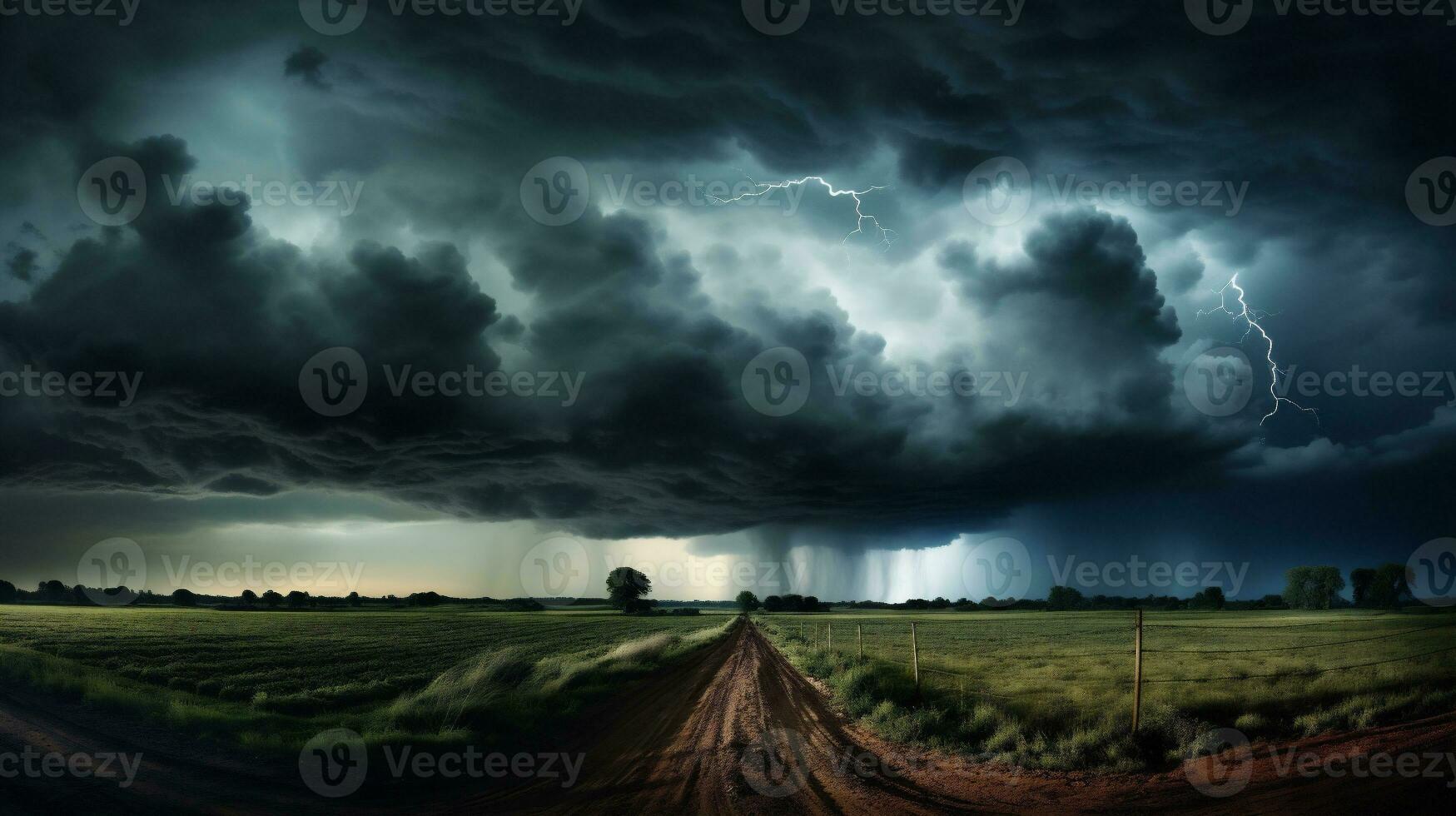 AI generated Storm clouds over the highway. Dramatic sky. photo