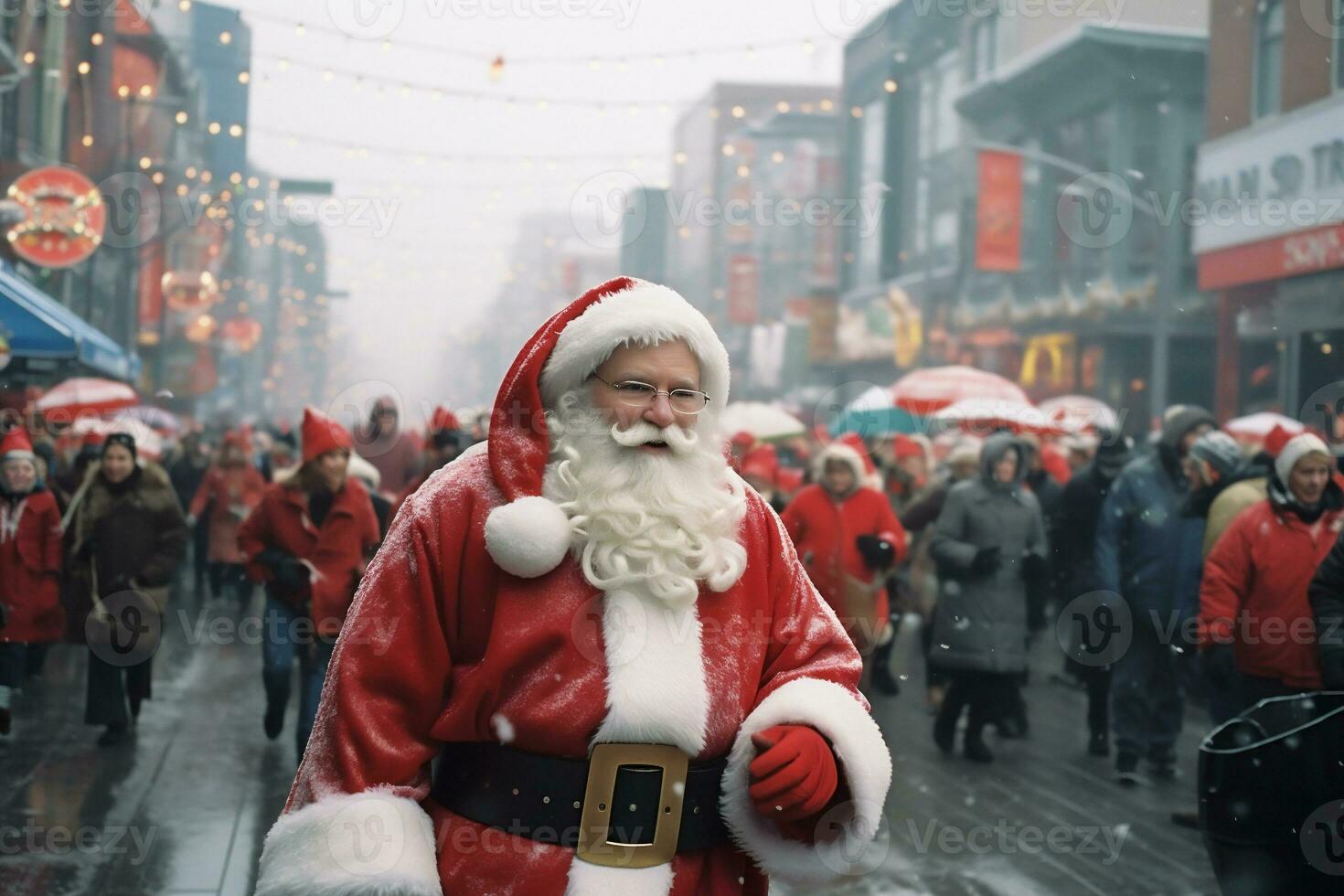 AI generated Unidentified santa claus walking on the street. photo