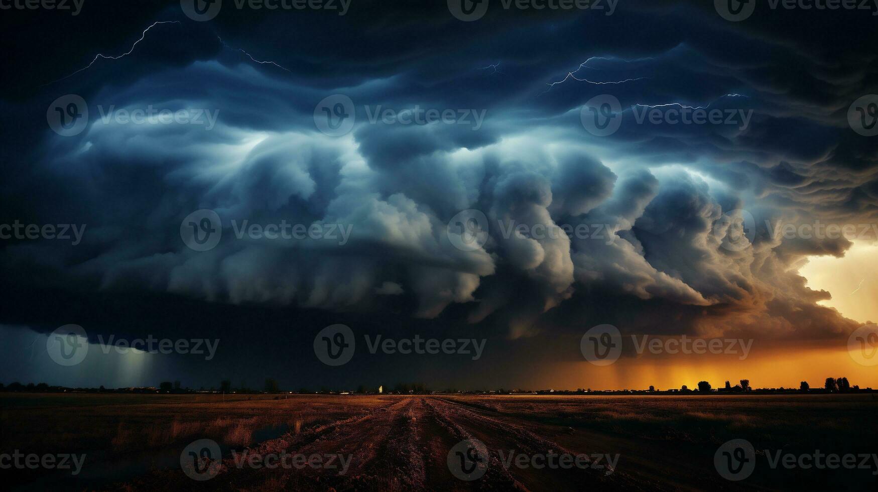 AI generated Storm clouds over the highway. Dramatic sky. photo