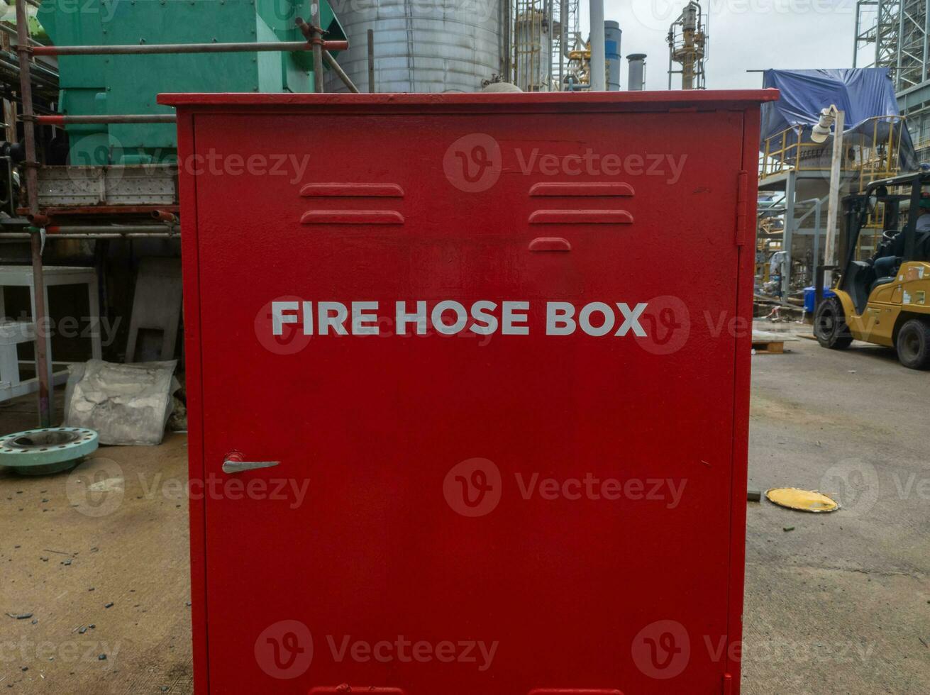 Fire hose boxes are installed in the factory area to extinguish fires photo