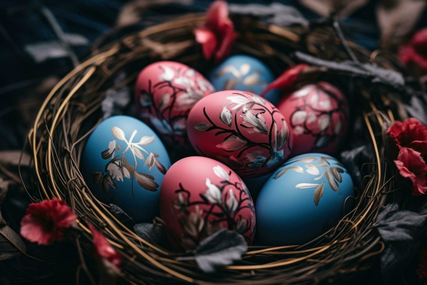 AI generated easter eggs arranged photo