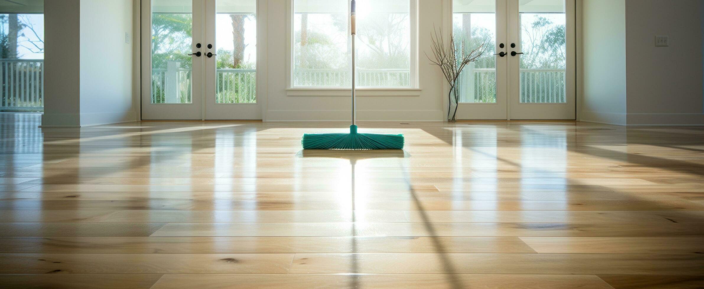 AI generated clean tile floor on wooden floor by vacuum mop photo