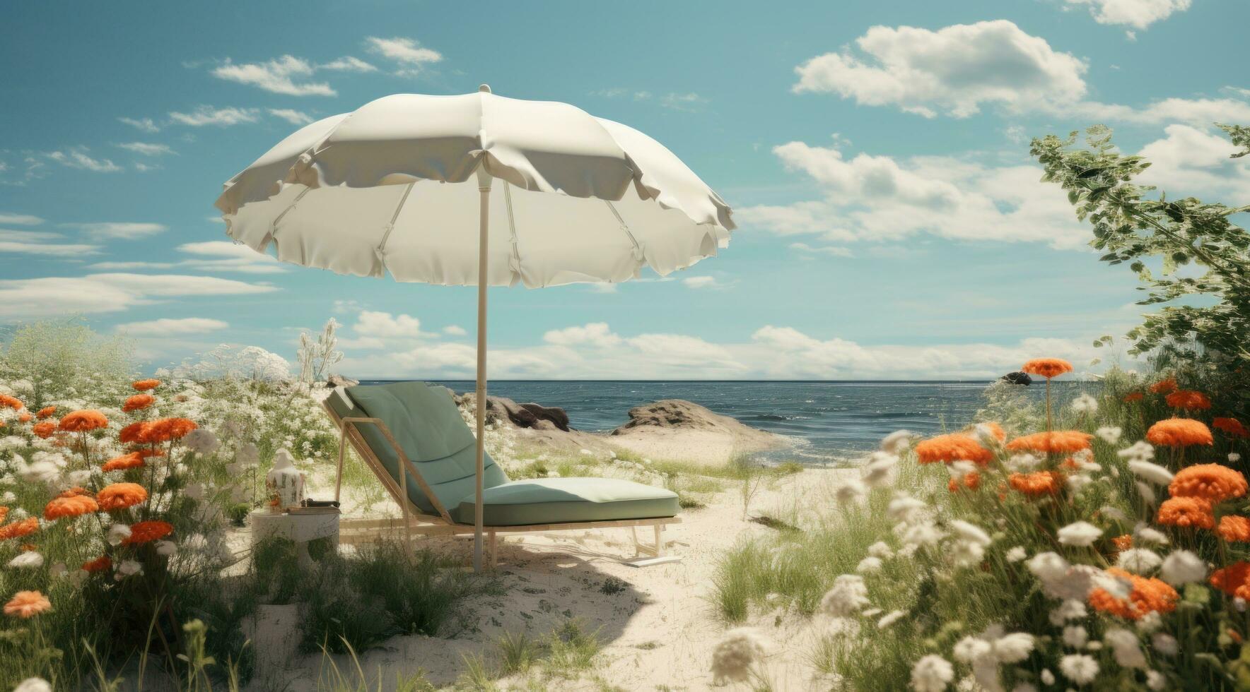 AI generated an umbrella hung on the sand by the beach photo