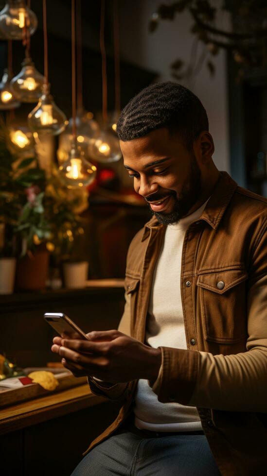 AI generated A young adult using a smartphone to send money to a friend through a mobile payment app photo