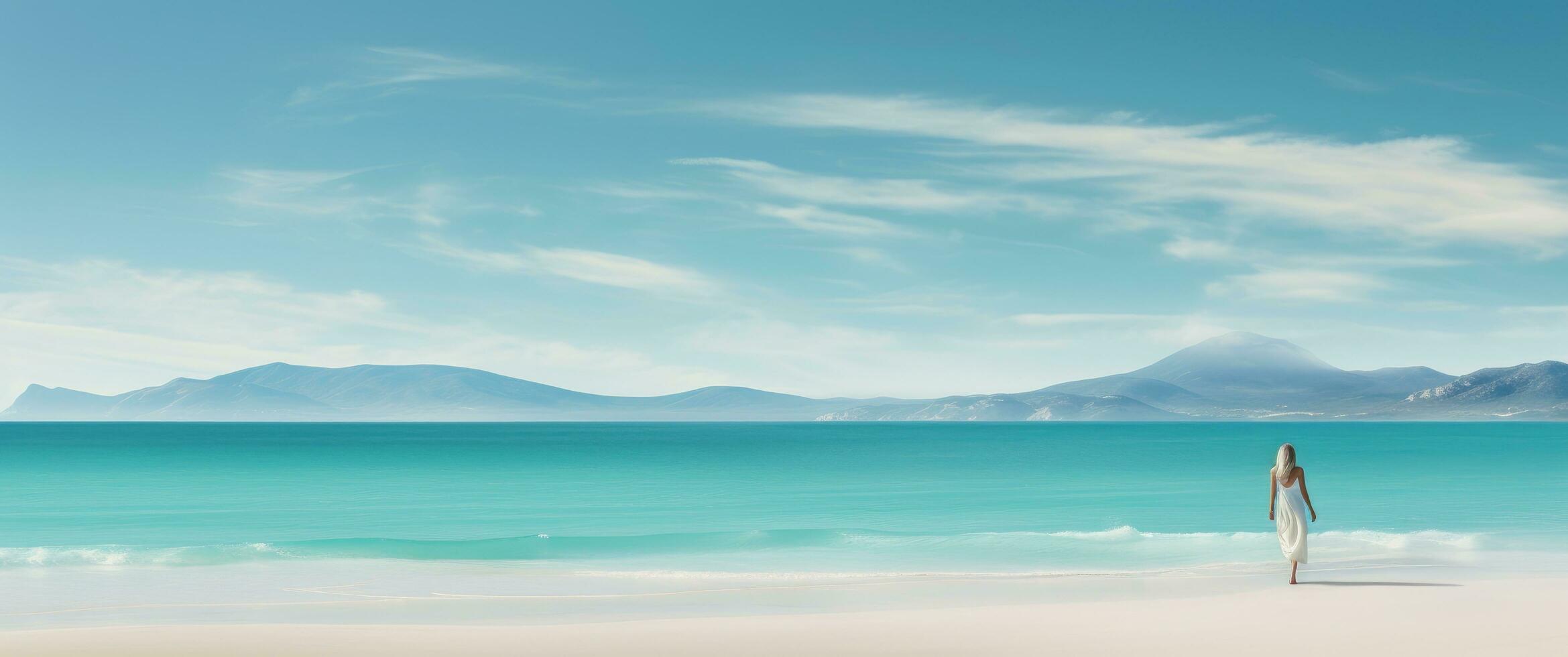 AI generated a woman standing on a beach near the ocean photo