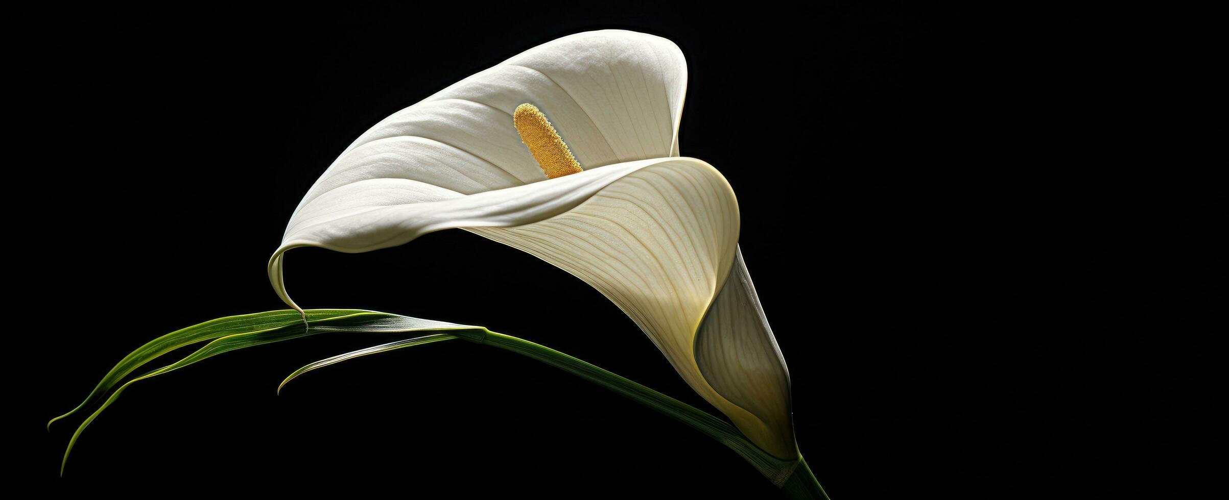 AI generated a white calla lily displayed a black background photo