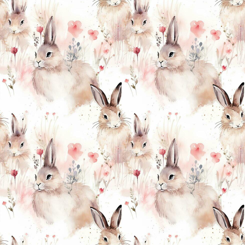 AI generated rabbit rabbits fabric bunny love hearts seamless pattern background photo