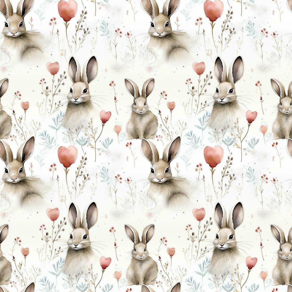 AI generated rabbit rabbits fabric bunny love hearts seamless pattern background photo