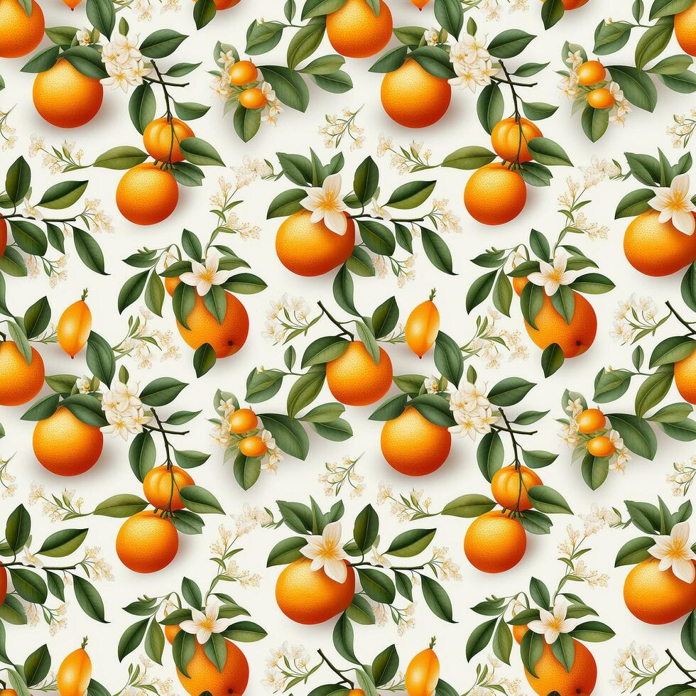 AI generated orange pattern and leaf seamless pattern background photo