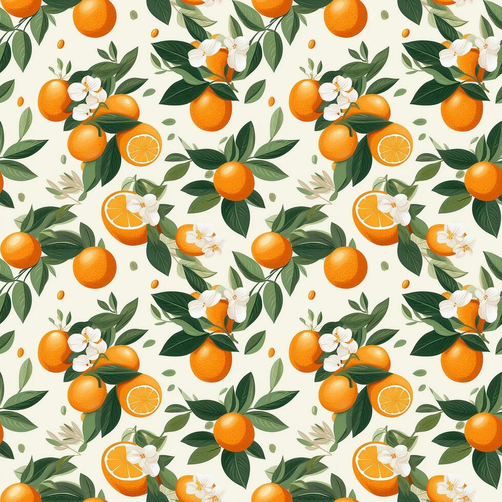 AI generated orange pattern and leaf seamless pattern background photo