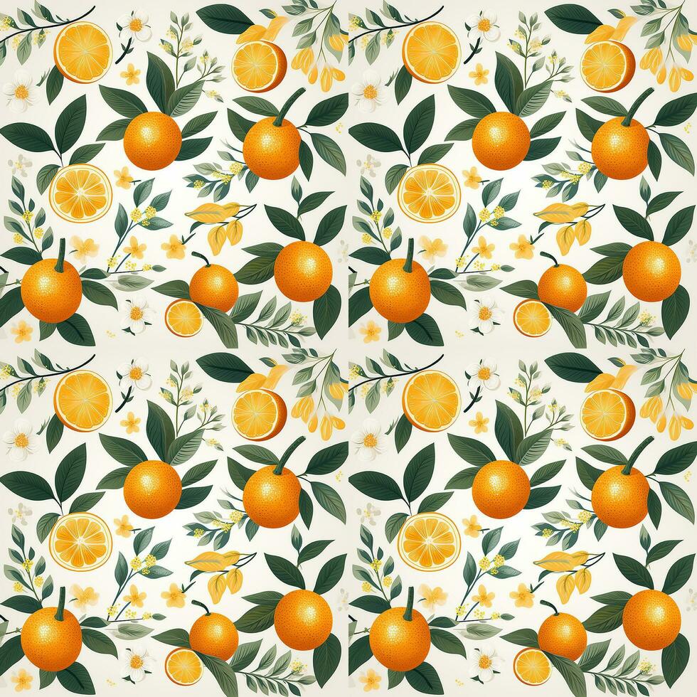 AI generated orange pattern and leaf seamless pattern background photo