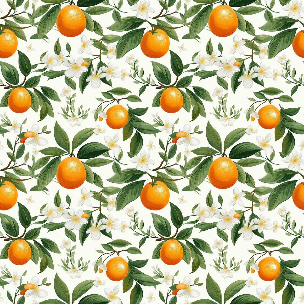 AI generated orange pattern and leaf seamless pattern background photo