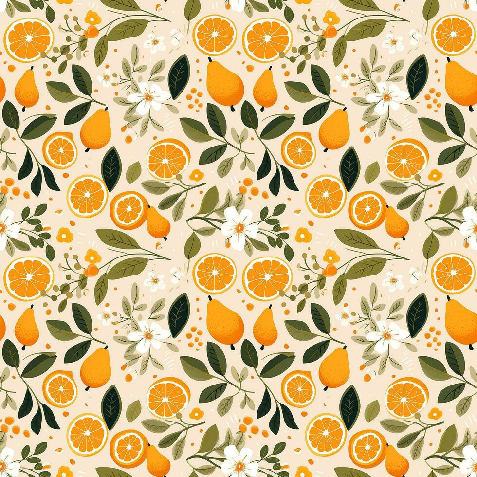 AI generated orange pattern and leaf seamless pattern background photo