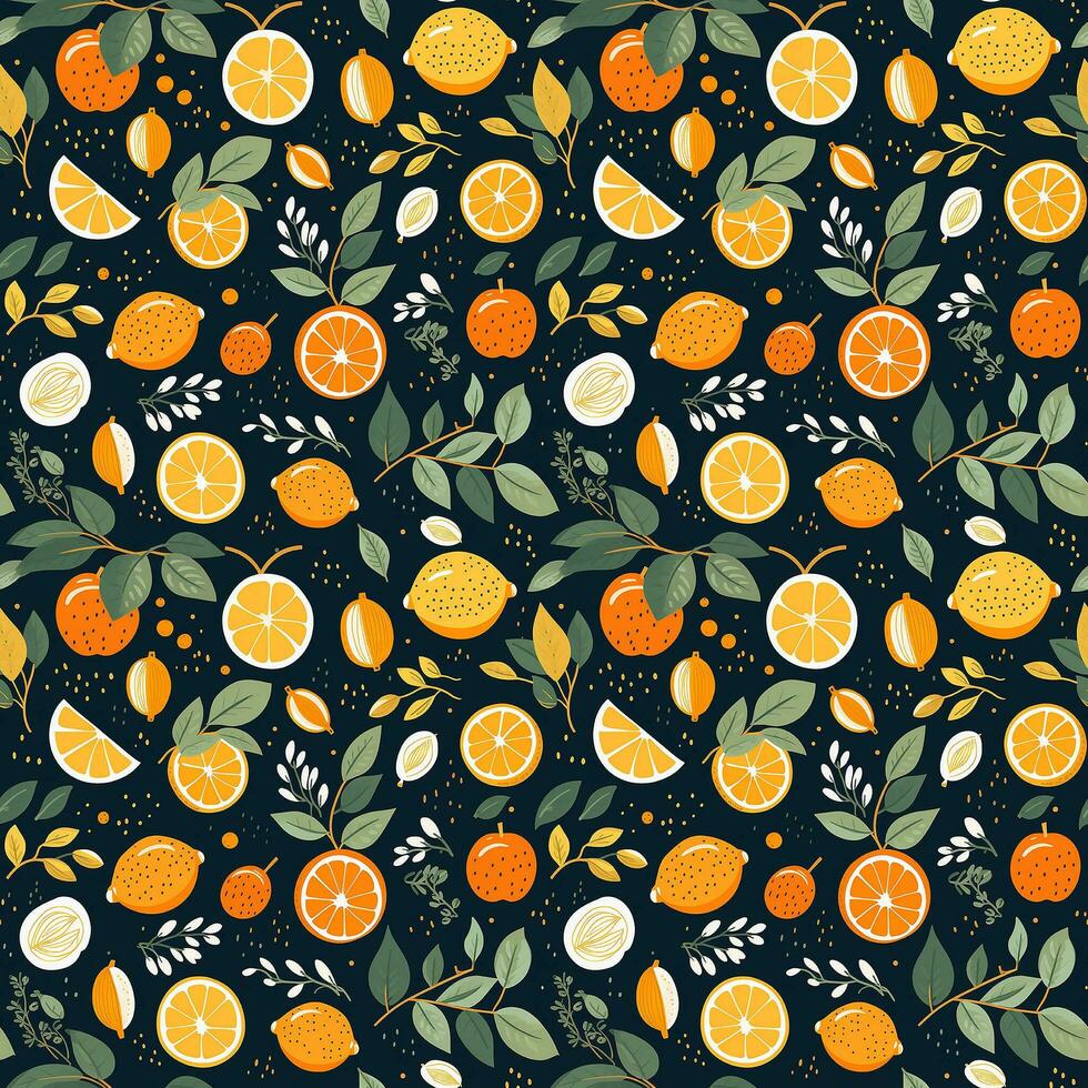 AI generated orange pattern and leaf seamless pattern background photo