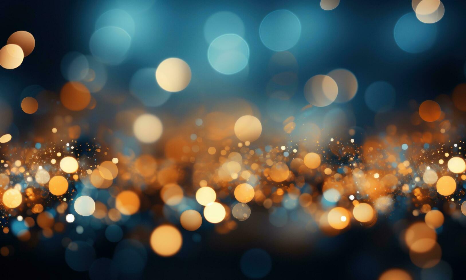 AI generated brightly lit christmas lights and bokeh background gold and blue stockfotos photo